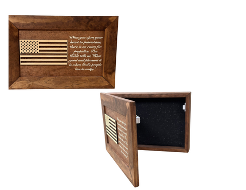 American Flag & Patriotism Decorative & Secure Wall-Mounted Gun Cabinet (Red Oak ) American Flag & Patriotism Decorative & Secure Wall-Mounted Gun Cabinet (Red Oak )