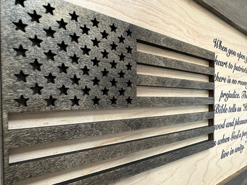 American Flag & Patriotism Decorative & Secure Wall-Mounted Gun Cabinet (Jacobean & Natural) American Flag & Patriotism Decorative & Secure Wall-Mounted Gun Cabinet (Jacobean & Natural)
