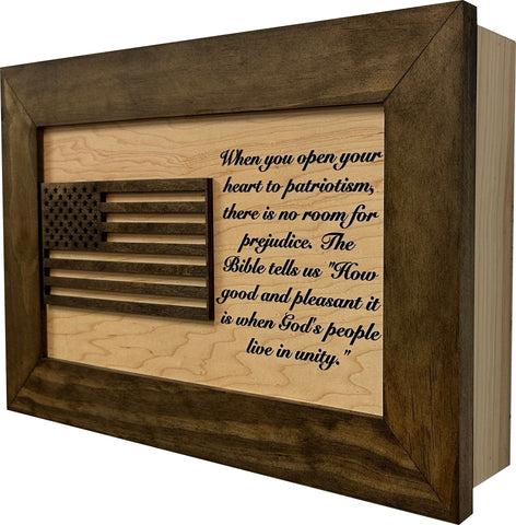 American Flag & Patriotism Decorative & Secure Wall-Mounted Gun Cabinet (Jacobean & Natural) American Flag & Patriotism Decorative & Secure Wall-Mounted Gun Cabinet (Jacobean & Natural)