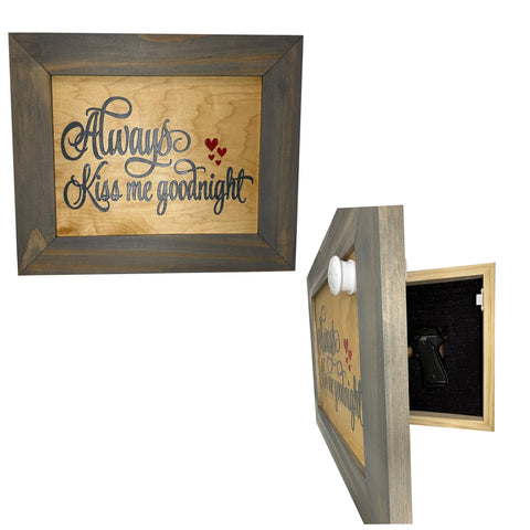 In Wall Gun Safe with Decorative Front Always Kiss Me Goodnight to Securely Store Your Gun In The Wall In Wall Gun Safe with Decorative Front Always Kiss Me Goodnight to Securely Store Your Gun In The Wall