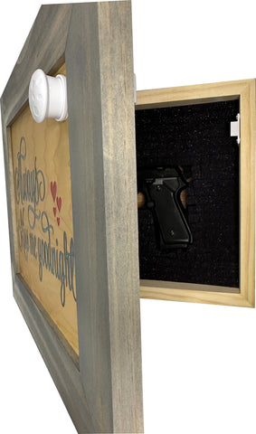 In Wall Gun Safe with Decorative Front Always Kiss Me Goodnight to Securely Store Your Gun In The Wall In Wall Gun Safe with Decorative Front Always Kiss Me Goodnight to Securely Store Your Gun In The Wall