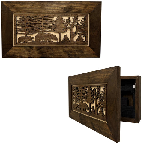 Wood Gun Cabinet Bears In The Woods Wall Decoration - Hidden Gun Safe To Securely Store Your Gun In Plain Sigh Wood Gun Cabinet Bears In The Woods Wall Decoration - Hidden Gun Safe To Securely Store Your Gun In Plain Sigh