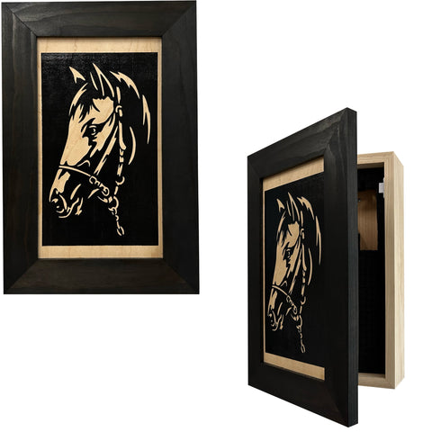 Hidden Gun Safe Black Horse Wall Art Decoration - Secure Gun Cabinet by Bellewood Designs Hidden Gun Safe Black Horse Wall Art Decoration - Secure Gun Cabinet by Bellewood Designs