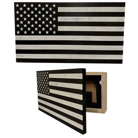 American Flag Decorative & Secure Wall-Mounted Gun Cabinet (Black & White Distressed) American Flag Decorative & Secure Wall-Mounted Gun Cabinet (Black & White Distressed)
