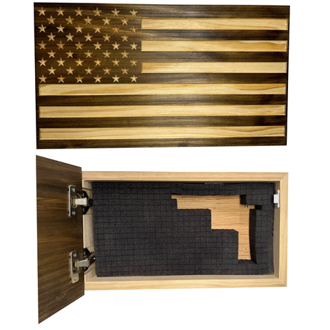 Carved American Flag Decorative Wall-Mounted Secure Gun Cabinet Carved American Flag Decorative Wall-Mounted Secure Gun Cabinet