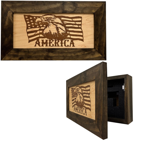 American Flag with Bald Eagle Patriotic Decorative Wall-Mounted Secure Gun Cabinet American Flag with Bald Eagle Patriotic Decorative Wall-Mounted Secure Gun Cabinet
