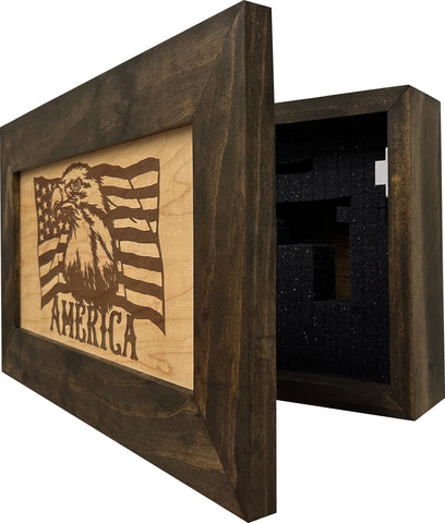 American Flag with Bald Eagle Patriotic Decorative Wall-Mounted Secure Gun Cabinet American Flag with Bald Eagle Patriotic Decorative Wall-Mounted Secure Gun Cabinet