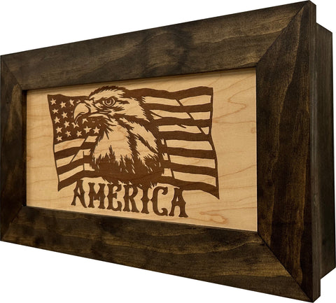 American Flag with Bald Eagle Patriotic Decorative Wall-Mounted Secure Gun Cabinet American Flag with Bald Eagle Patriotic Decorative Wall-Mounted Secure Gun Cabinet