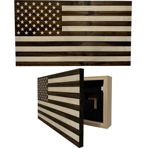 American Flag Decorative & Secure Wall-Mounted Gun Cabinet (Dark Walnut) American Flag Decorative & Secure Wall-Mounted Gun Cabinet (Dark Walnut)