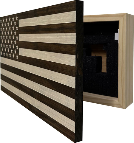 American Flag Decorative & Secure Wall-Mounted Gun Cabinet (Dark Walnut) American Flag Decorative & Secure Wall-Mounted Gun Cabinet (Dark Walnut)