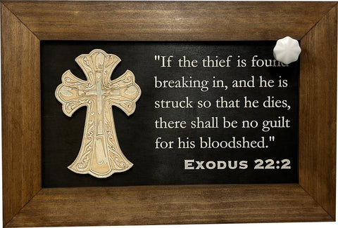 Decorative Gun Cabinet Wall-Mounted & Secure with a Cross and Exodus 22:2 - Gun safe To Securely Store Your Gun & Home Self Defense Gear Decorative Gun Cabinet Wall-Mounted & Secure with a Cross and Exodus 22:2 - Gun safe To Securely Store Your Gun & Home Self Defense Gear