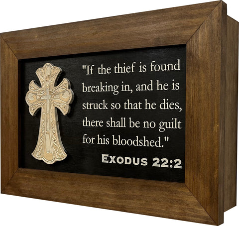 Decorative Gun Cabinet Wall-Mounted & Secure with a Cross and Exodus 22:2 - Gun safe To Securely Store Your Gun & Home Self Defense Gear Decorative Gun Cabinet Wall-Mounted & Secure with a Cross and Exodus 22:2 - Gun safe To Securely Store Your Gun & Home Self Defense Gear
