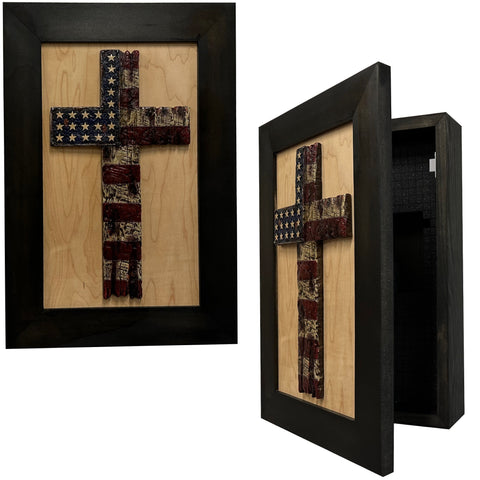 American Flag Cross Decorative Wall-Mounted Secure Gun Cabinet American Flag Cross Decorative Wall-Mounted Secure Gun Cabinet