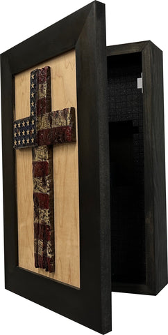 American Flag Cross Decorative Wall-Mounted Secure Gun Cabinet American Flag Cross Decorative Wall-Mounted Secure Gun Cabinet