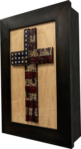 American Flag Cross Decorative Wall-Mounted Secure Gun Cabinet American Flag Cross Decorative Wall-Mounted Secure Gun Cabinet
