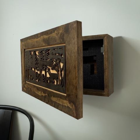 Decorative Deer Scene Wall-Mounted Secure Gun Cabinet - Gun Safe To Securely Store Your Gun & Home Self Defense Gear Decorative Deer Scene Wall-Mounted Secure Gun Cabinet - Gun Safe To Securely Store Your Gun & Home Self Defense Gear