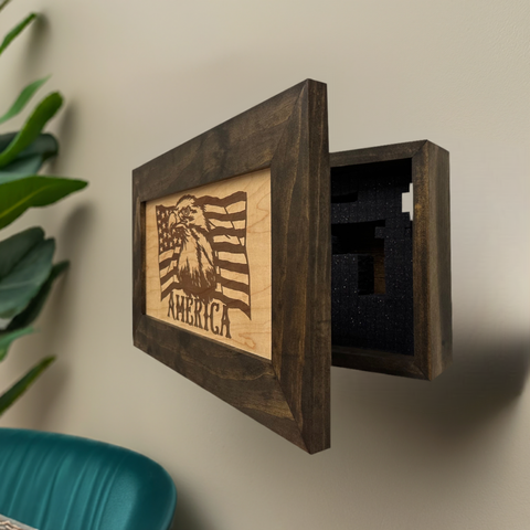 American Flag with Bald Eagle Patriotic Decorative Wall-Mounted Secure Gun Cabinet American Flag with Bald Eagle Patriotic Decorative Wall-Mounted Secure Gun Cabinet