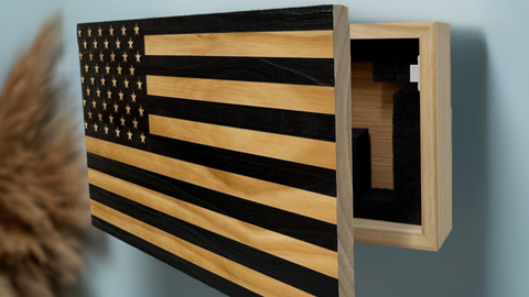 American Flag Decorative & Secure Wall-Mounted Gun Cabinet (Black) American Flag Decorative & Secure Wall-Mounted Gun Cabinet (Black)