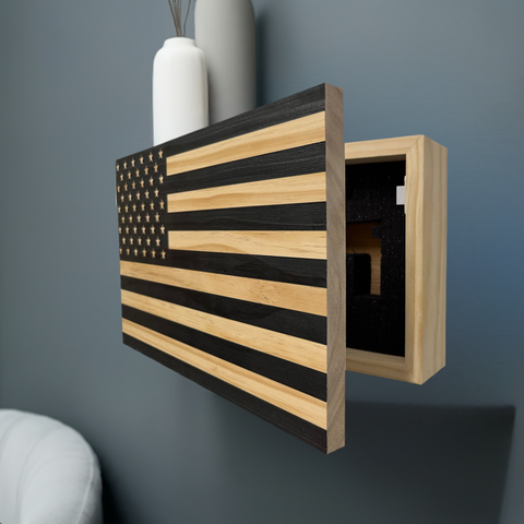 American Flag Decorative & Secure Wall-Mounted Gun Cabinet (Carbon Gray) American Flag Decorative & Secure Wall-Mounted Gun Cabinet (Carbon Gray)
