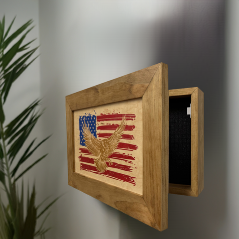 Bald Eagle & American Flag Patriotic Decorative Wall-Mounted Secure Gun Cabinet Bald Eagle & American Flag Patriotic Decorative Wall-Mounted Secure Gun Cabinet