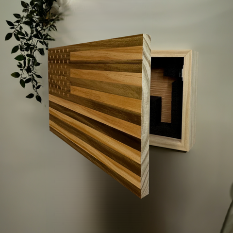 American Flag Hidden Gun Storage Decorative & Secure Wall-Mounted Concealed Gun Cabinet (Natural) American Flag Hidden Gun Storage Decorative & Secure Wall-Mounted Concealed Gun Cabinet (Natural)