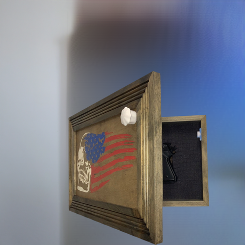 Decorative and Secure Gun Cabinet with Skull & American Flag Design Decorative and Secure Gun Cabinet with Skull & American Flag Design