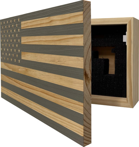 American Flag Decorative & Secure Wall-Mounted Gun Cabinet (Gray) American Flag Decorative & Secure Wall-Mounted Gun Cabinet (Gray)
