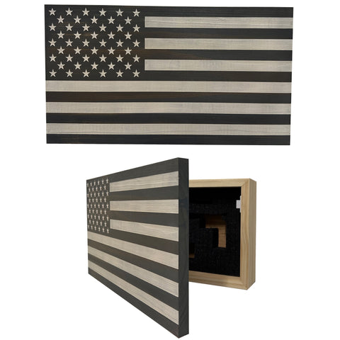 American Flag Decorative & Secure Wall-Mounted Gun Cabinet (Gray & White) American Flag Decorative & Secure Wall-Mounted Gun Cabinet (Gray & White)