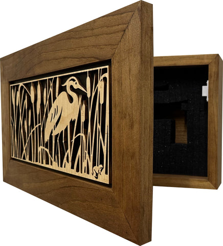 Decorative Gun Safe Heron in Cattails Wall-Mounted Gun Cabinet To Securely Store Your Gun In Plain Sight Decorative Gun Safe Heron in Cattails Wall-Mounted Gun Cabinet To Securely Store Your Gun In Plain Sight
