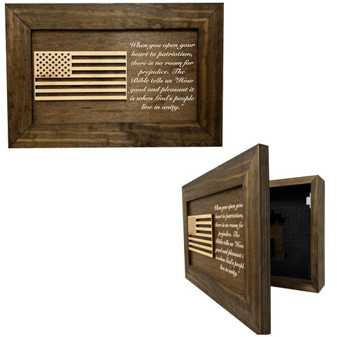 American Flag & Patriotism Decorative & Secure Wall-Mounted Gun Cabinet (Jacobean) American Flag & Patriotism Decorative & Secure Wall-Mounted Gun Cabinet (Jacobean)