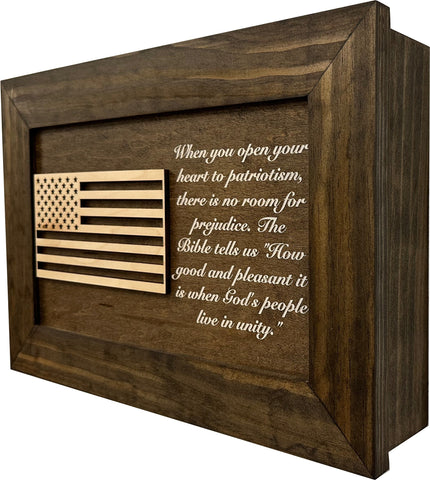 American Flag & Patriotism Decorative & Secure Wall-Mounted Gun Cabinet (Jacobean) American Flag & Patriotism Decorative & Secure Wall-Mounted Gun Cabinet (Jacobean)