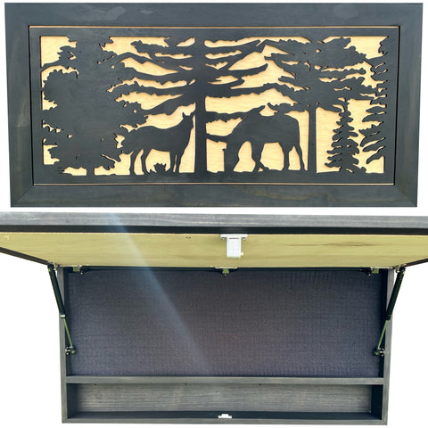 Large Hidden Gun Storage Cabinet Horse Scene Wall Decor - Two Horses Together Large Hidden Gun Storage Cabinet Horse Scene Wall Decor - Two Horses Together
