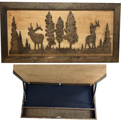 Large Hidden Gun Storage Cabinet Wall Decor - Deer and Moose In The Woods Scene Large Hidden Gun Storage Cabinet Wall Decor - Deer and Moose In The Woods Scene