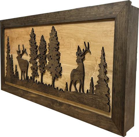 Large Hidden Gun Storage Cabinet Wall Decor - Deer and Moose In The Woods Scene Large Hidden Gun Storage Cabinet Wall Decor - Deer and Moose In The Woods Scene