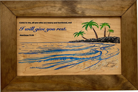 Bible Verse Decorative & Secure Wall-Mounted Gun Cabinet - Matthew 11:28 and Coastal Scene Bible Verse Decorative & Secure Wall-Mounted Gun Cabinet - Matthew 11:28 and Coastal Scene