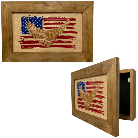 Bald Eagle & American Flag Patriotic Decorative Wall-Mounted Secure Gun Cabinet Bald Eagle & American Flag Patriotic Decorative Wall-Mounted Secure Gun Cabinet