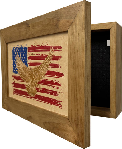 Bald Eagle & American Flag Patriotic Decorative Wall-Mounted Secure Gun Cabinet Bald Eagle & American Flag Patriotic Decorative Wall-Mounted Secure Gun Cabinet