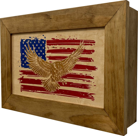 Bald Eagle & American Flag Patriotic Decorative Wall-Mounted Secure Gun Cabinet Bald Eagle & American Flag Patriotic Decorative Wall-Mounted Secure Gun Cabinet