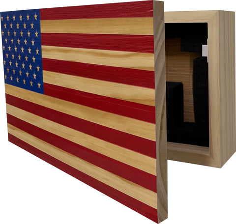American Flag Decorative & Secure Wall-Mounted Gun Cabinet (Red & Blue) American Flag Decorative & Secure Wall-Mounted Gun Cabinet (Red & Blue)