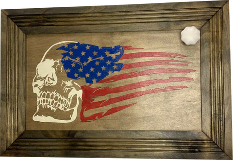 Decorative and Secure Gun Cabinet with Skull & American Flag Design Decorative and Secure Gun Cabinet with Skull & American Flag Design