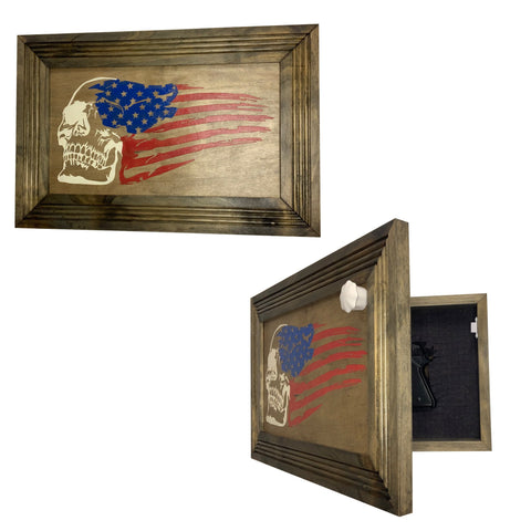 Decorative and Secure Gun Cabinet with Skull & American Flag Design Decorative and Secure Gun Cabinet with Skull & American Flag Design