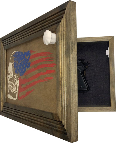 Decorative and Secure Gun Cabinet with Skull & American Flag Design Decorative and Secure Gun Cabinet with Skull & American Flag Design