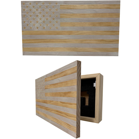 American Flag Decorative & Secure Wall-Mounted Gun Cabinet (Whitewashed) American Flag Decorative & Secure Wall-Mounted Gun Cabinet (Whitewashed)