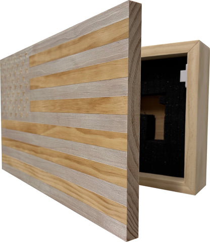American Flag Decorative & Secure Wall-Mounted Gun Cabinet (Whitewashed) American Flag Decorative & Secure Wall-Mounted Gun Cabinet (Whitewashed)