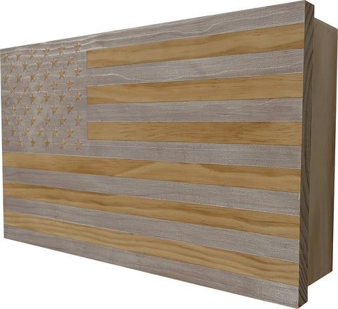 American Flag Decorative & Secure Wall-Mounted Gun Cabinet (Whitewashed) American Flag Decorative & Secure Wall-Mounted Gun Cabinet (Whitewashed)
