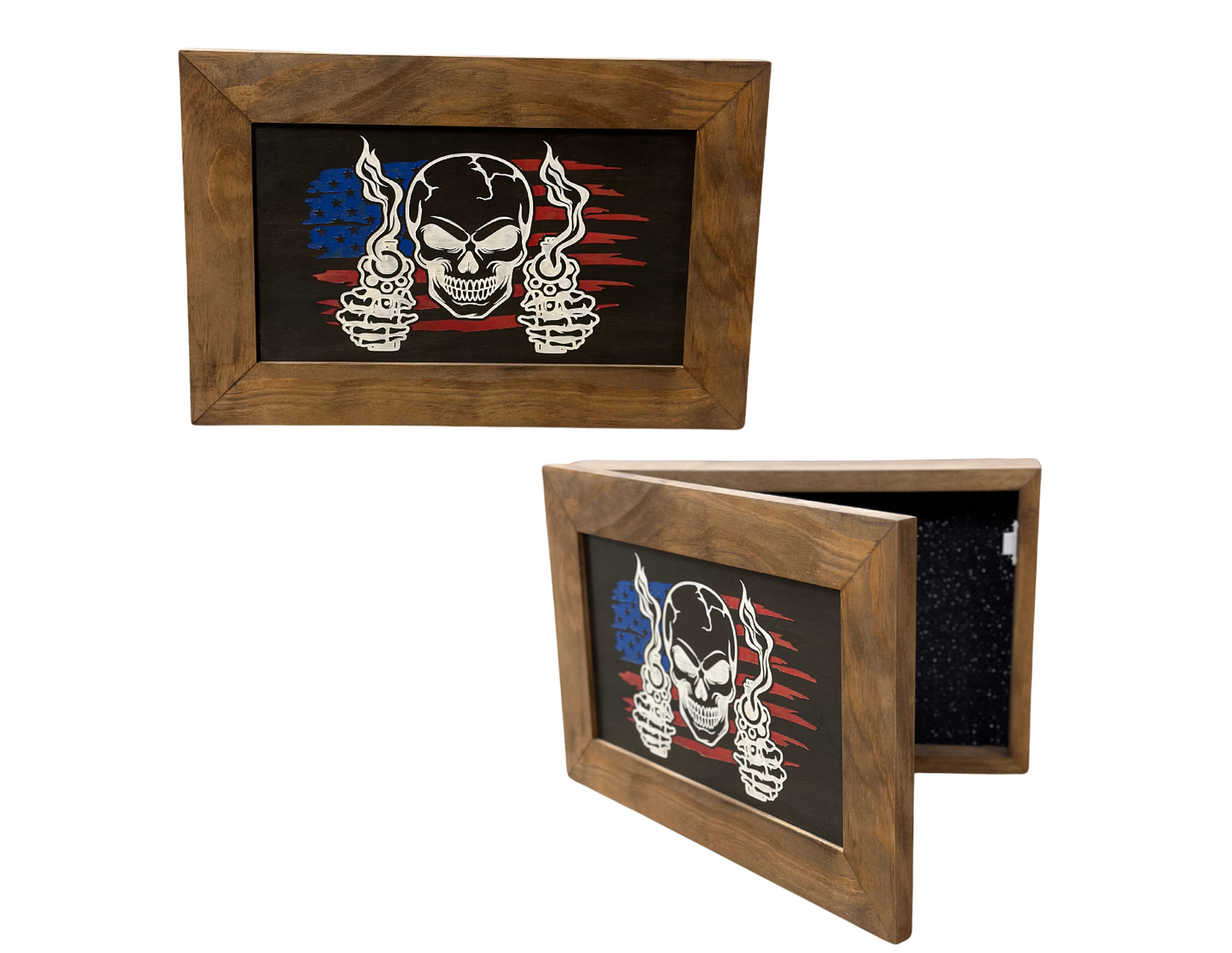 Flag Skull Gun Safe - Wall Mounted Decorative Secure Gun Cabinet