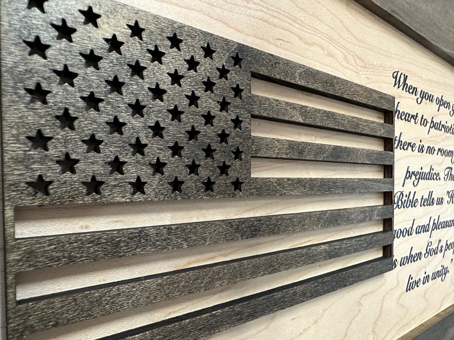 American Flag & Patriotism Decorative & Secure Wall-Mounted Gun Cabinet (Jacobean & Natural)