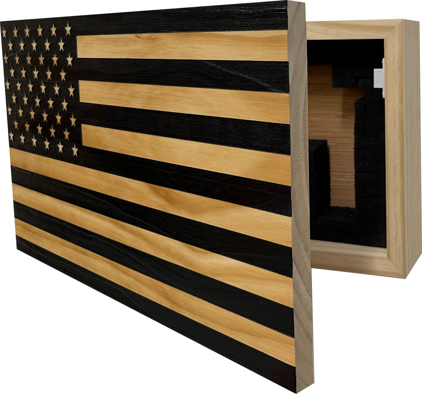 American Flag Decorative & Secure Wall-Mounted Gun Cabinet (Black)