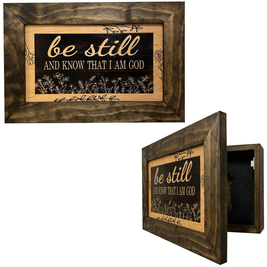 Bible Verse Decorative & Secure Wall-Mounted Gun Cabinet - Be Still and Know That I am God Psalm 46:10 Gun Safe