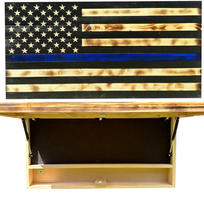 Large Blue Line American Flag Hidden Gun Storage Cabinet (Blue Line)